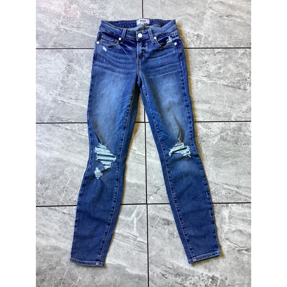 Paige Distressed Verdugo Ankle Skinny Jeans Blue Medium Wash Denim Size 25 Women